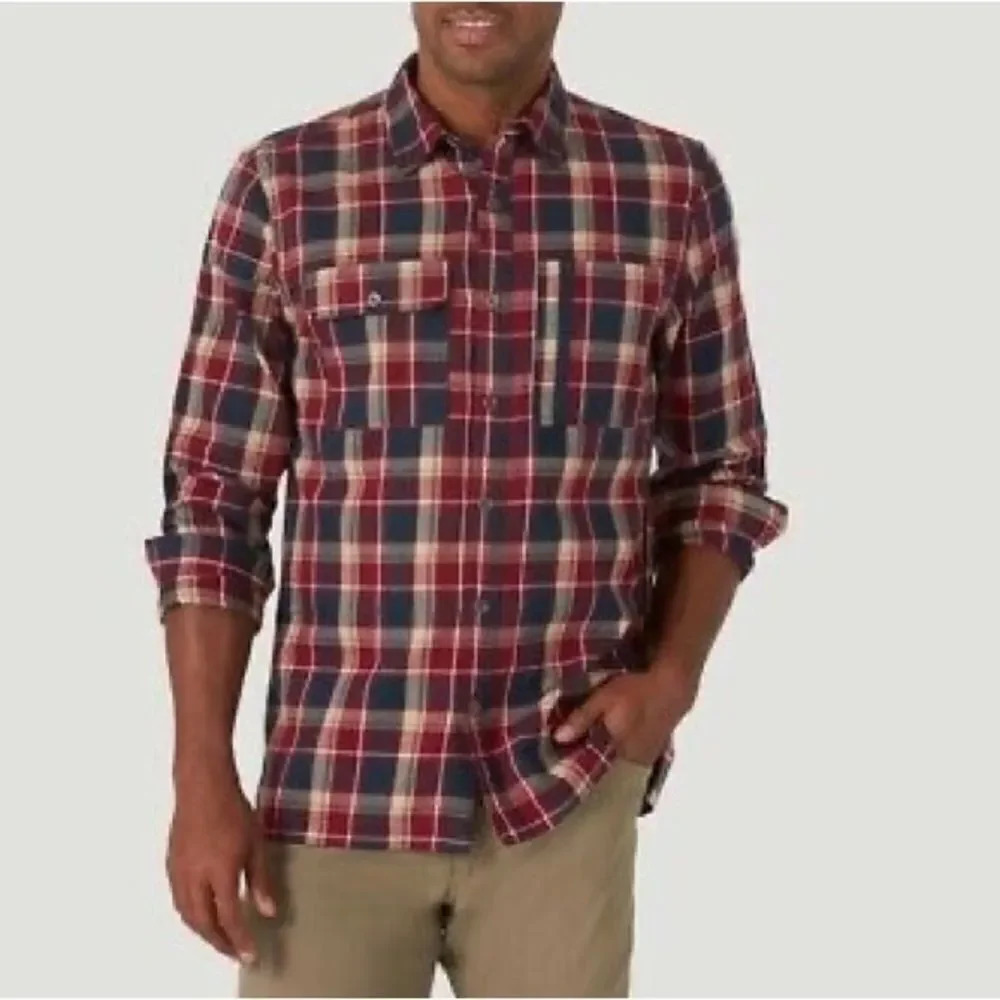 Wrangler All Terrain Gear Red Plaid Button Down shirt